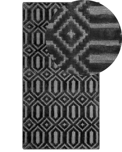 Home Grey Viscose Geometric Hand Woven Flatweave Rug 80 x 150cm For Modern Scandinavian Interiors