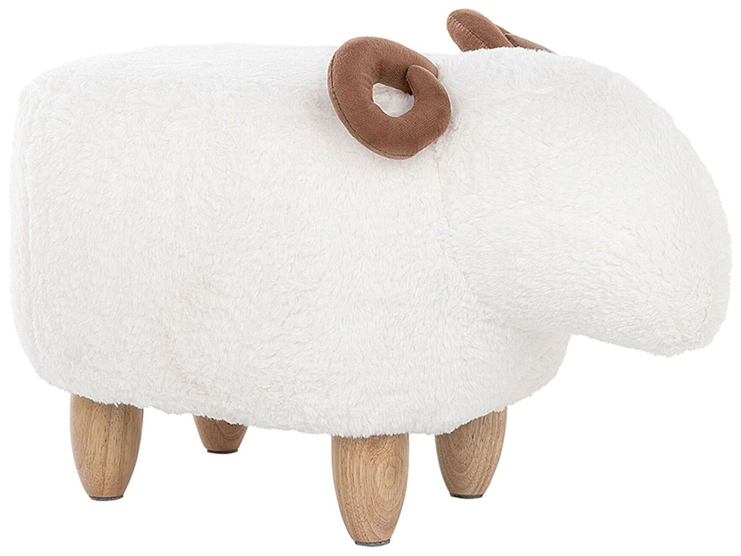 Animal Lamb Shaped Kids Stool White Polyester Upholstered Wooden Legs