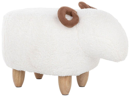 Animal Lamb Shaped Kids Stool White Polyester Upholstered Wooden Legs