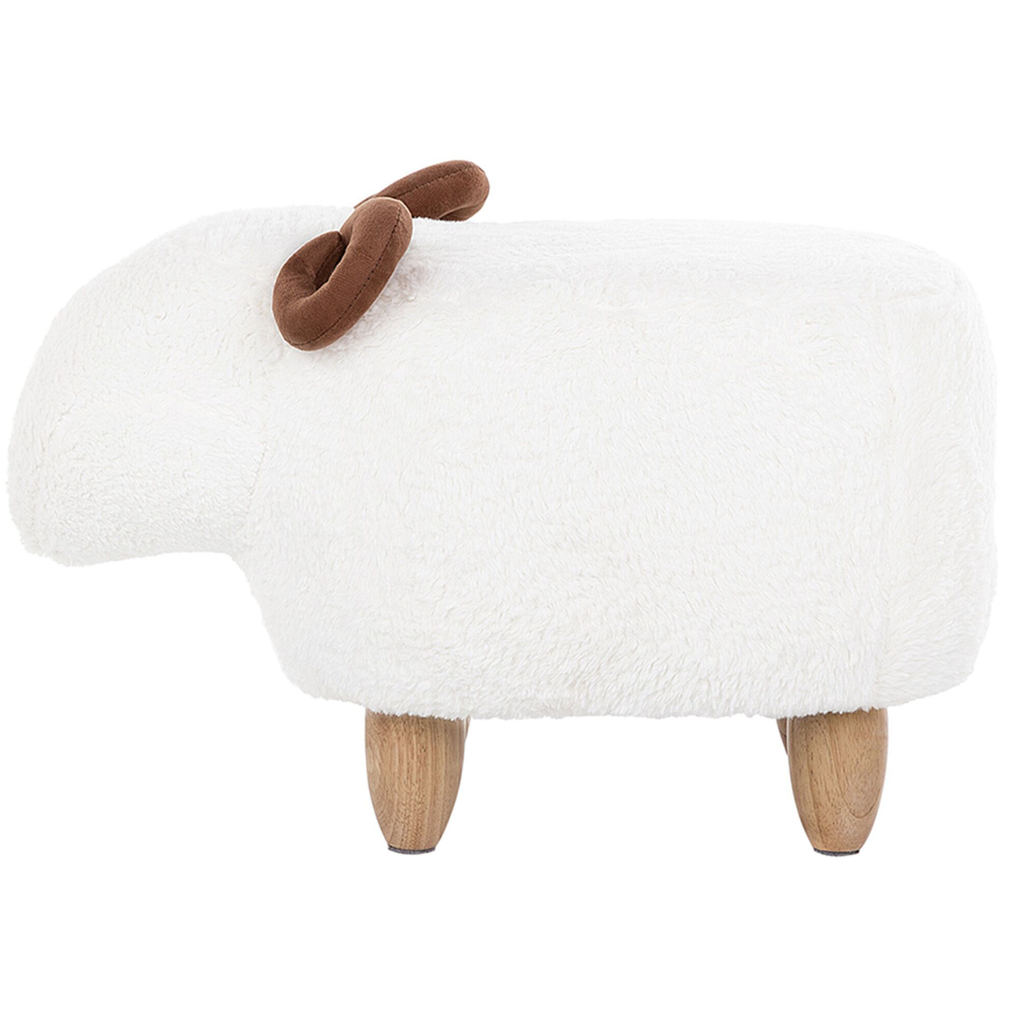 Animal Lamb Shaped Kids Stool White Polyester Upholstered Wooden Legs