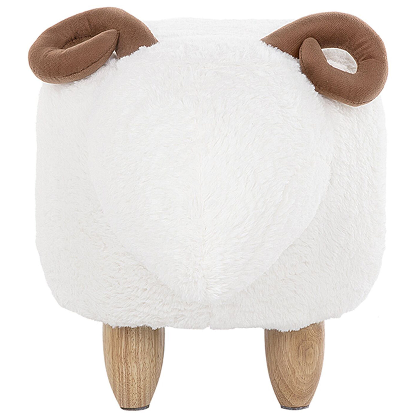 Animal Lamb Shaped Kids Stool White Polyester Upholstered Wooden Legs