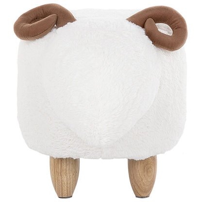 Animal Lamb Shaped Kids Stool White Polyester Upholstered Wooden Legs