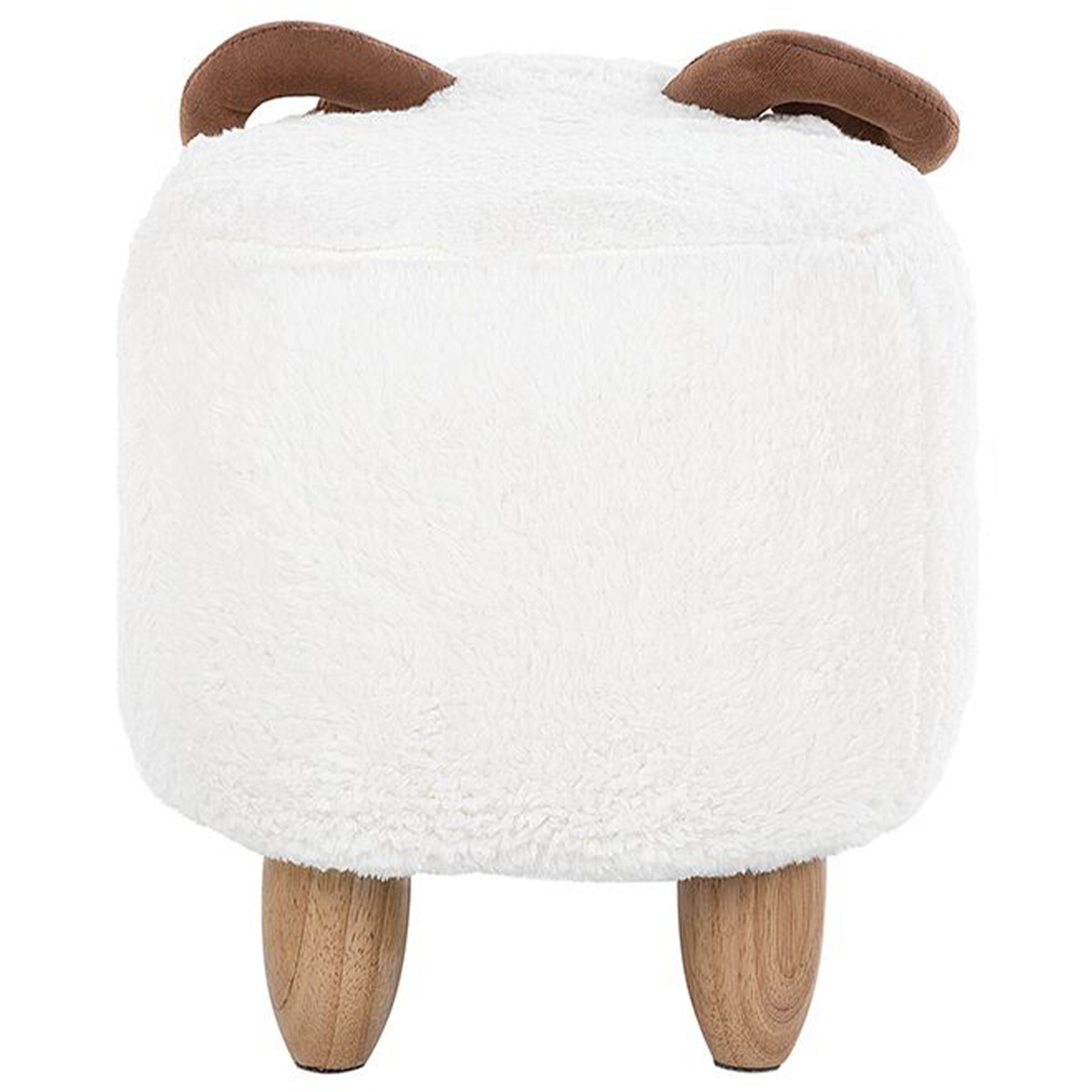 Animal Lamb Shaped Kids Stool White Polyester Upholstered Wooden Legs