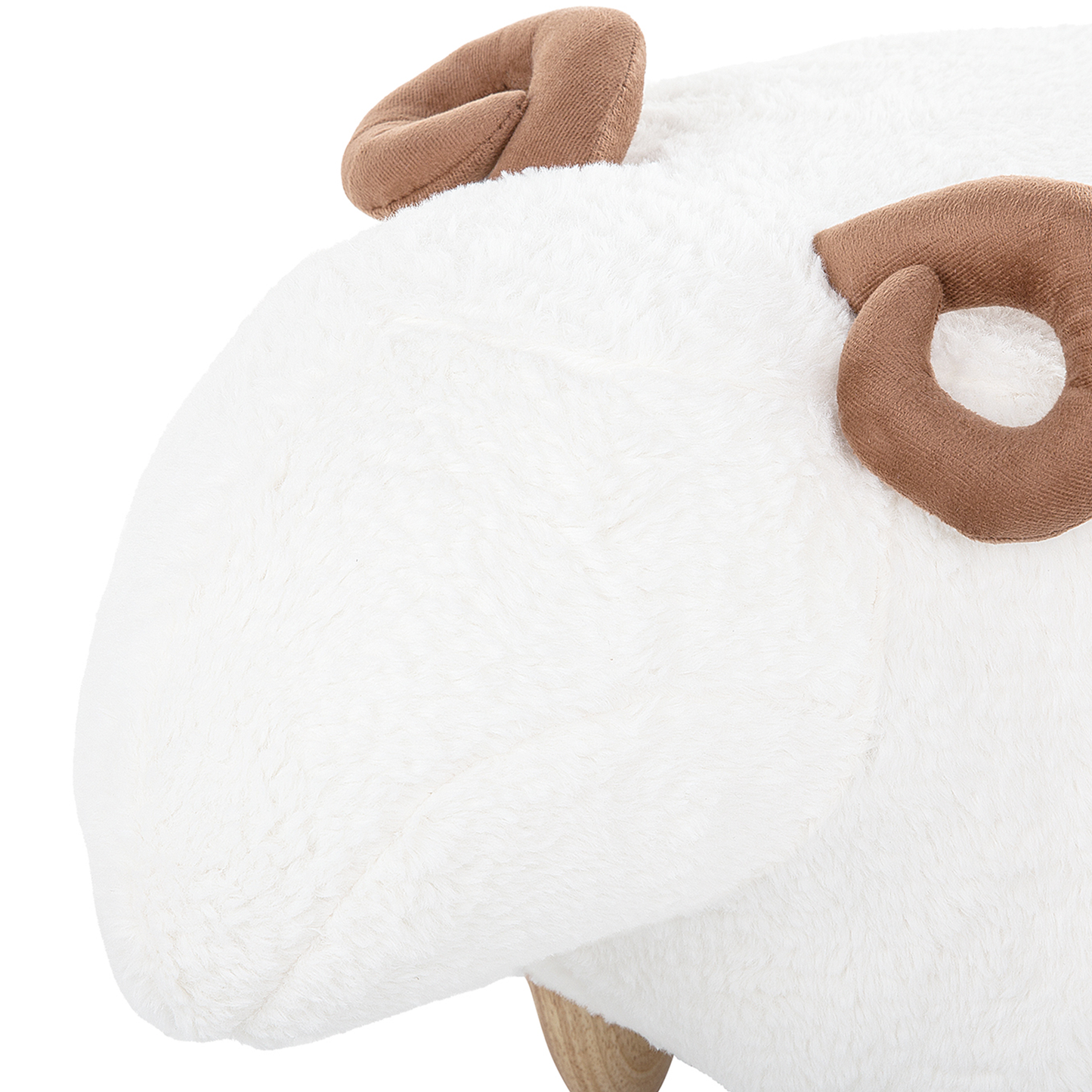 Animal Lamb Shaped Kids Stool White Polyester Upholstered Wooden Legs