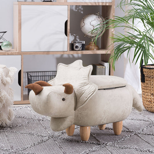 Animal Triceratops Kids Stool Storage Light Grey Upholstered Legs