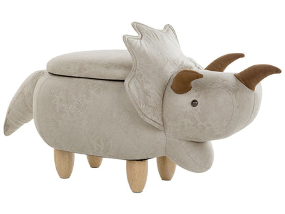Animal Triceratops Kids Stool Storage Light Grey Upholstered Legs