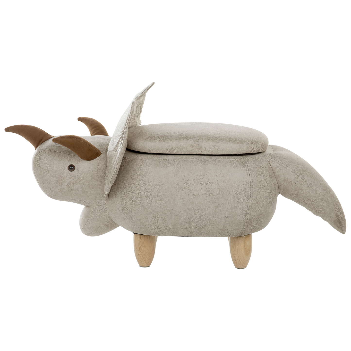 Animal Triceratops Kids Stool Storage Light Grey Upholstered Legs