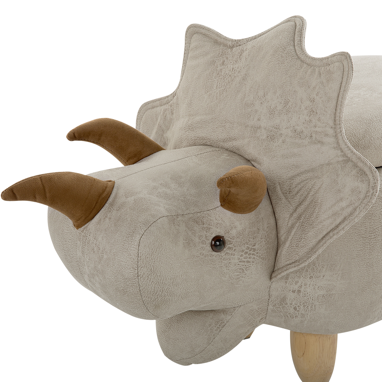 Animal Triceratops Kids Stool Storage Light Grey Upholstered Legs