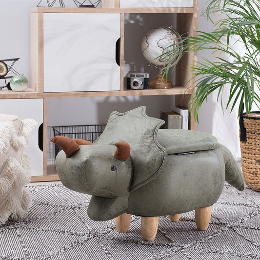 BrightNest Animal Triceratops Kids Stool Dark Green Polyester Upholstered Storage Footstool