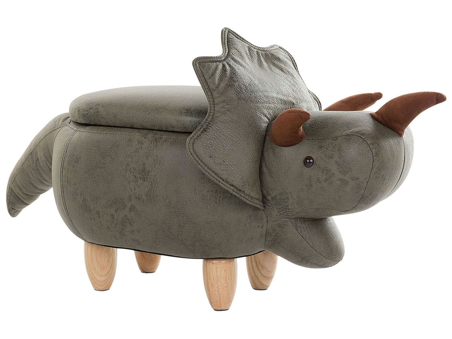 Animal Triceratops Kids Stool Dark Green Polyester Upholstered Storage Footstool