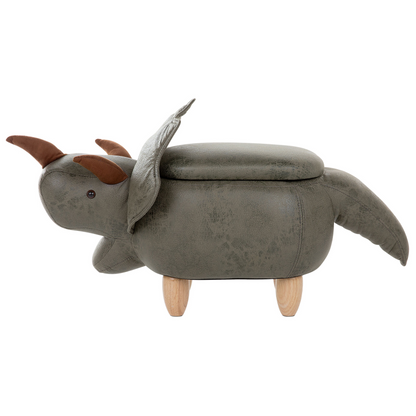Animal Triceratops Kids Stool Dark Green Polyester Upholstered Storage Footstool