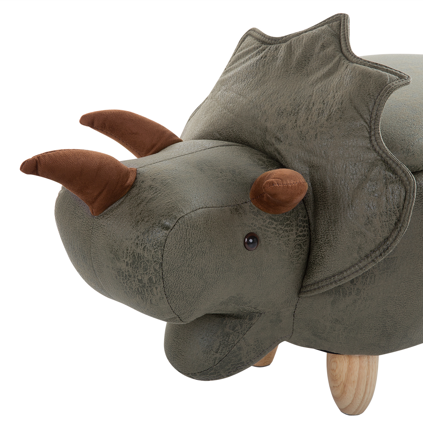 Animal Triceratops Kids Stool Dark Green Polyester Upholstered Storage Footstool