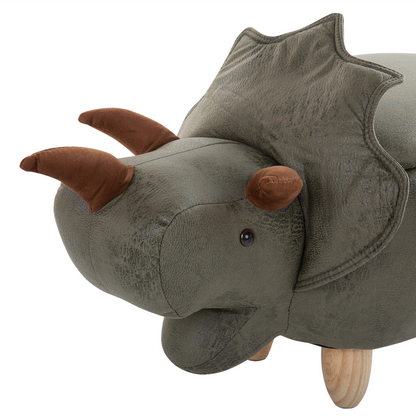 Animal Triceratops Kids Stool Dark Green Polyester Upholstered Storage Footstool