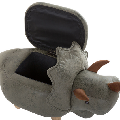 Animal Triceratops Kids Stool Dark Green Polyester Upholstered Storage Footstool