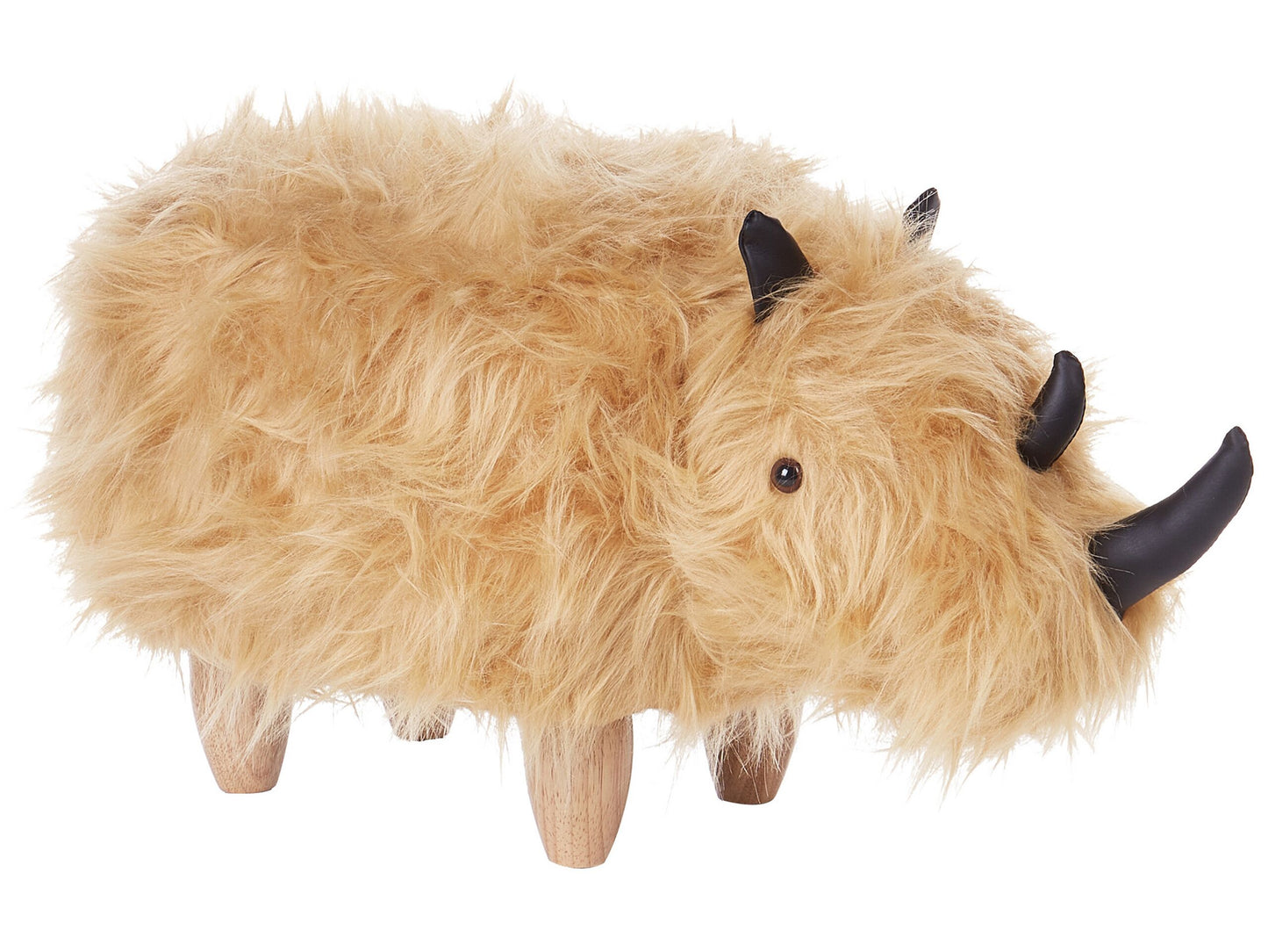 Rhino Kids Stool Sand Beige Faux Fur Upholstered Nursery Footstool With Wooden Legs