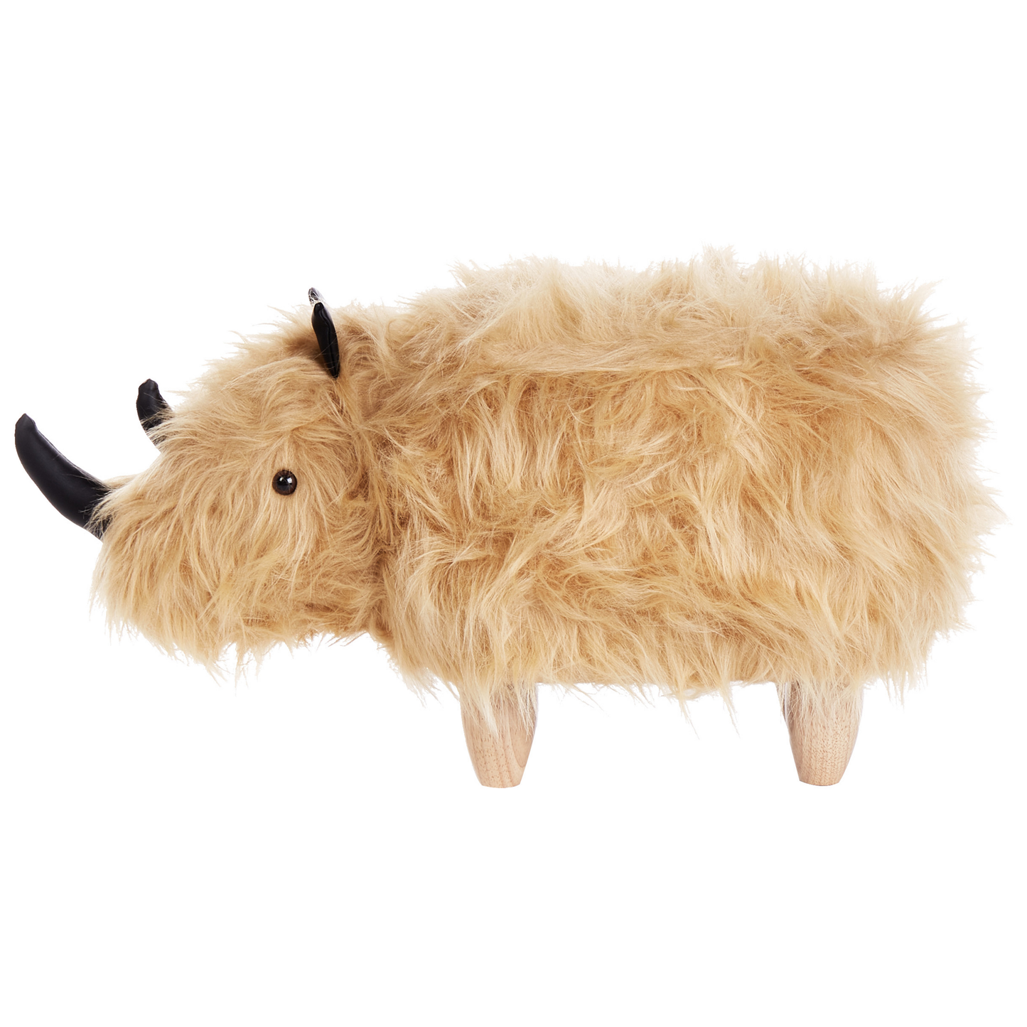 Rhino Kids Stool Sand Beige Faux Fur Upholstered Nursery Footstool With Wooden Legs