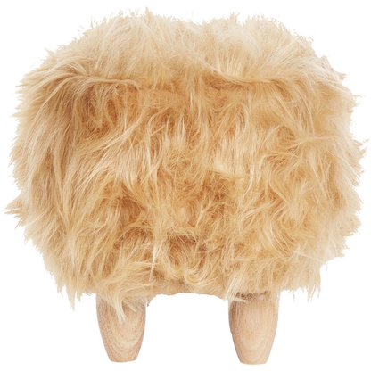 Rhino Kids Stool Sand Beige Faux Fur Upholstered Nursery Footstool With Wooden Legs