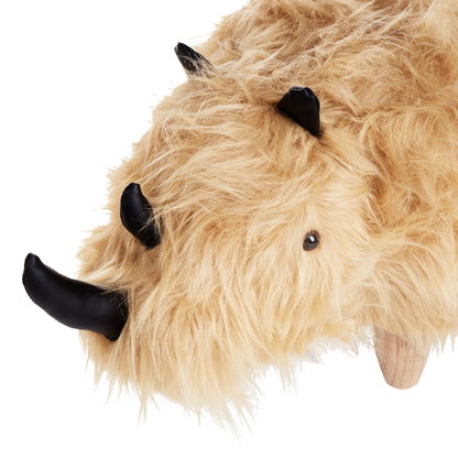 Rhino Kids Stool Sand Beige Faux Fur Upholstered Nursery Footstool With Wooden Legs