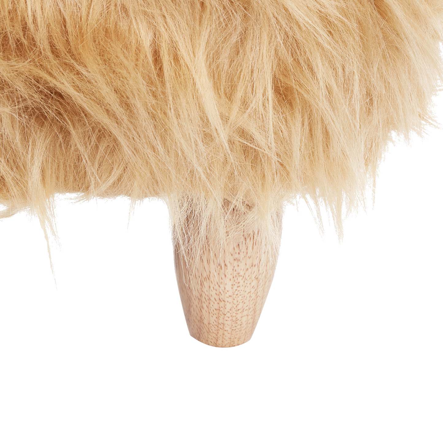 Rhino Kids Stool Sand Beige Faux Fur Upholstered Nursery Footstool With Wooden Legs