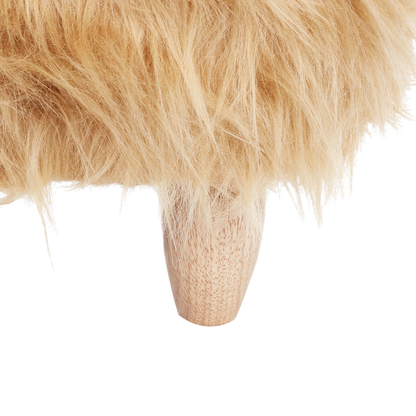 Rhino Kids Stool Sand Beige Faux Fur Upholstered Nursery Footstool With Wooden Legs