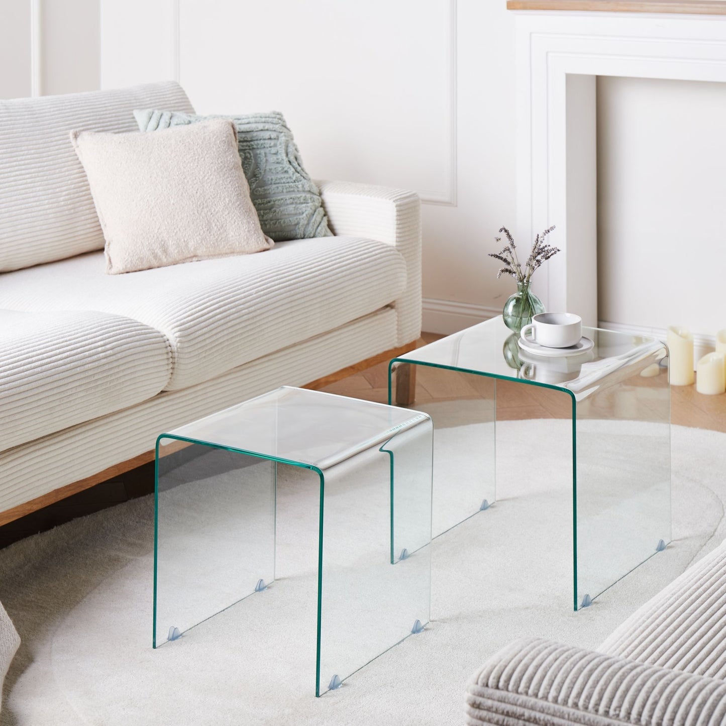 Nest Transparent Glass Side Tables Set Of 2 Rectangular Minimalist For Modern Living Rooms