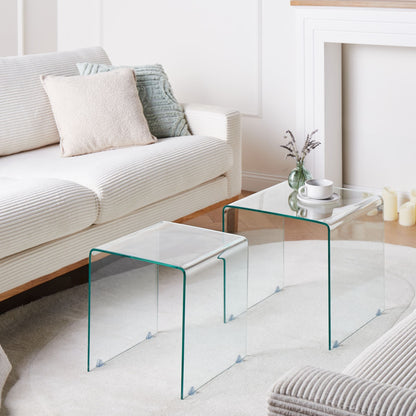 Nest Transparent Glass Side Tables Set Of 2 Rectangular Minimalist For Modern Living Rooms
