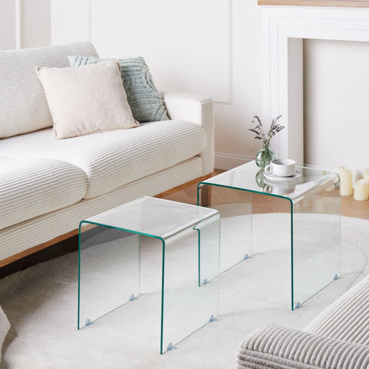 Nest Transparent Glass Side Tables Set Of 2 Rectangular Minimalist For Modern Living Rooms