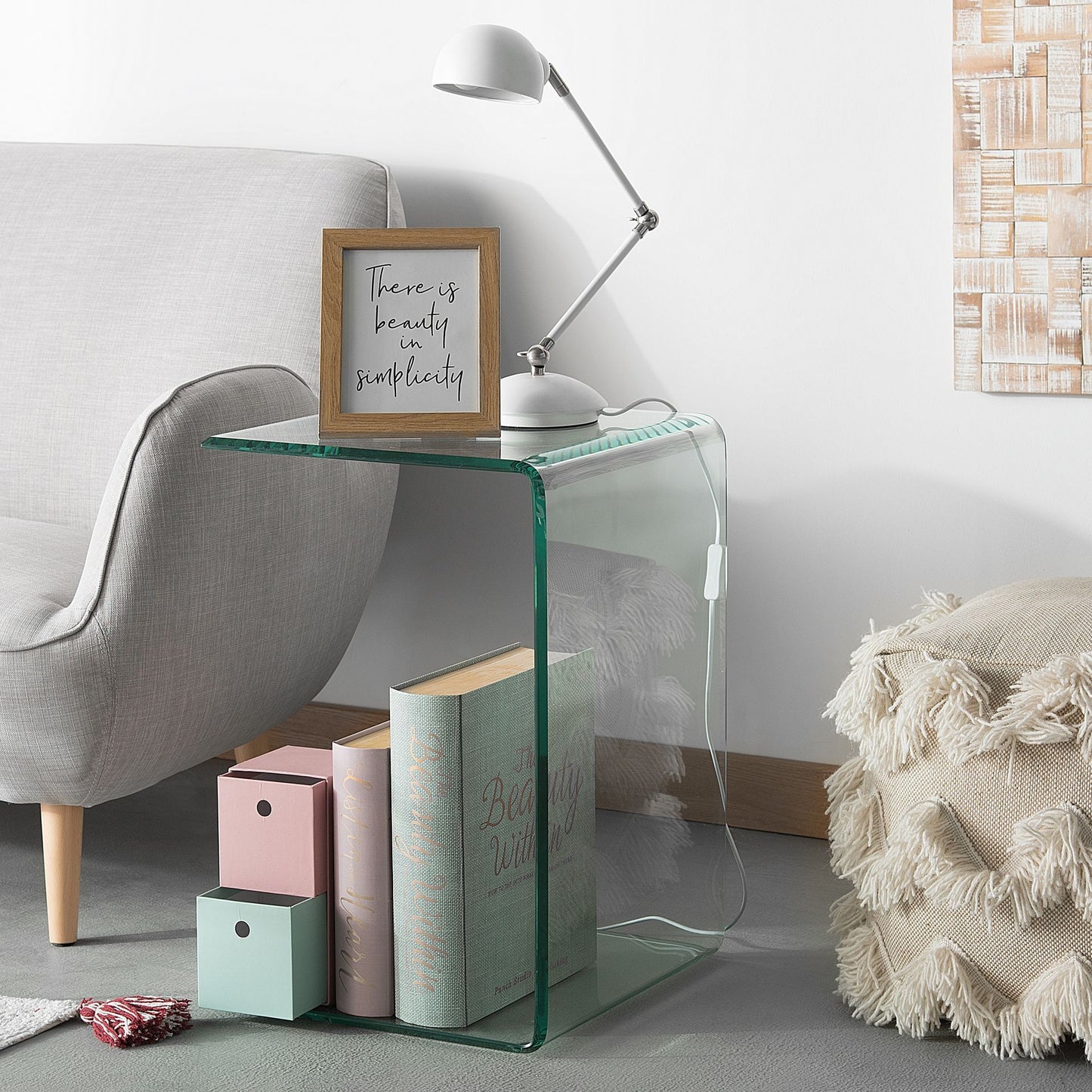 Side End Table Cantilever Clear Glass 40 x 61cm