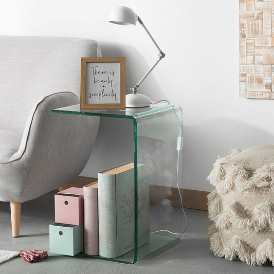 Side End Table Cantilever Clear Glass 40 x 61cm