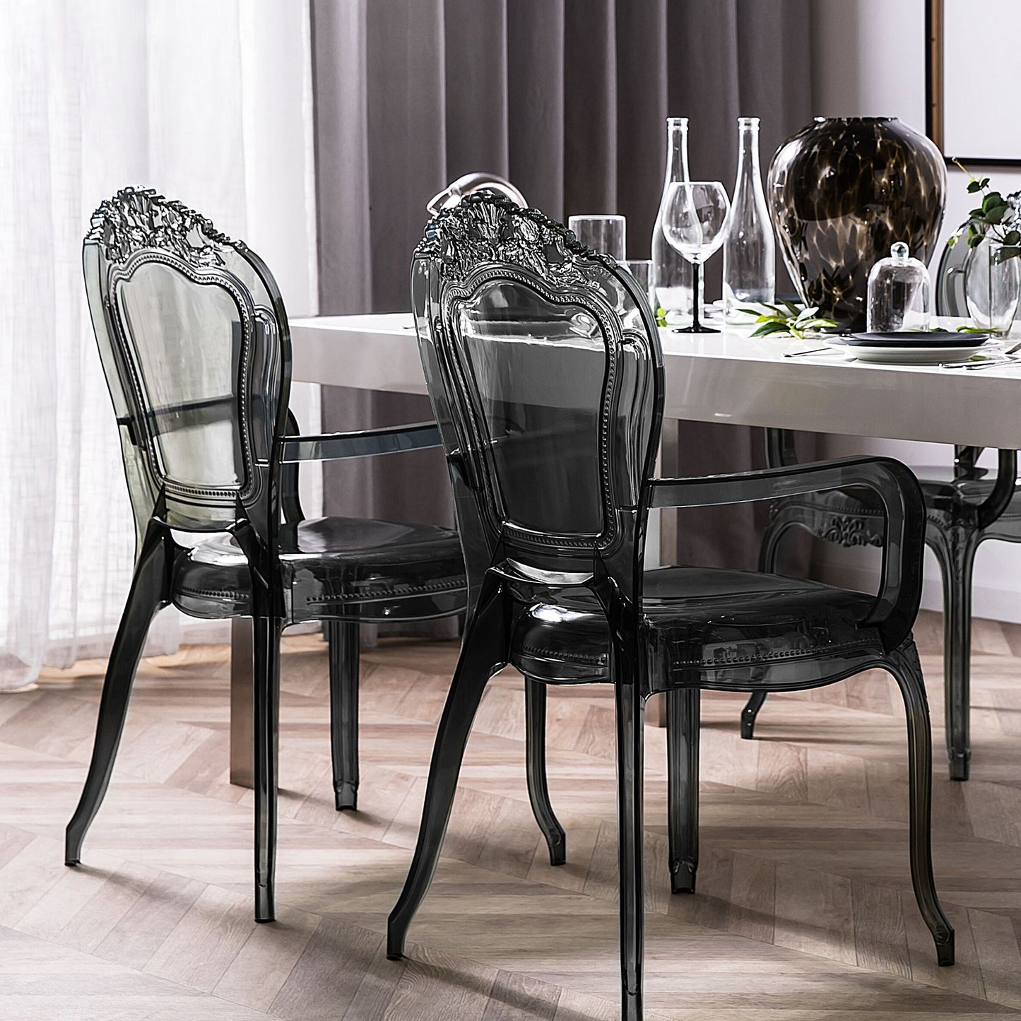 Transparent Black Acrylic Dining Chairs Stackable Set of 2
