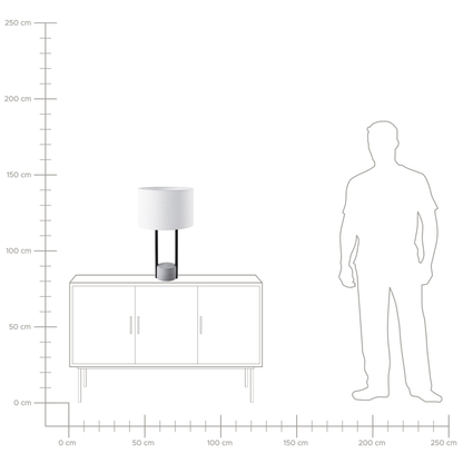 Table Lamp Bedside Light White Fabric Round Drum Shade With Grey Concrete Base