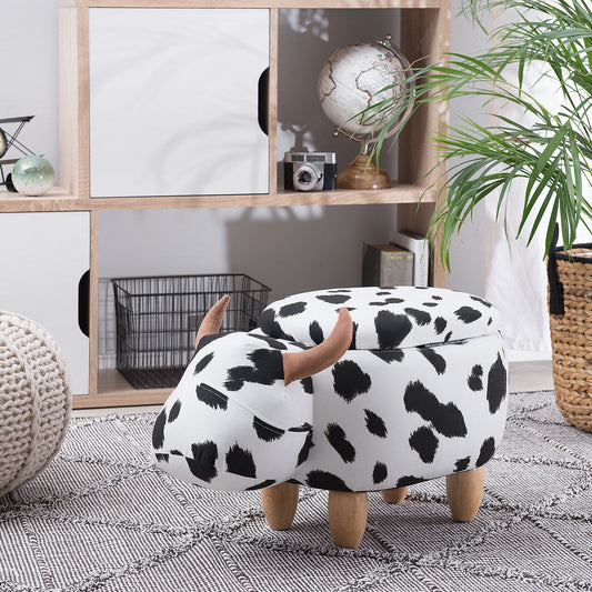 BrightNest Cow Storage Stool Black White Faux Leather Wooden Legs