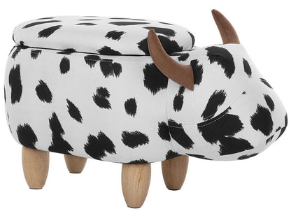 Cow Storage Stool Black White Faux Leather Wooden Legs
