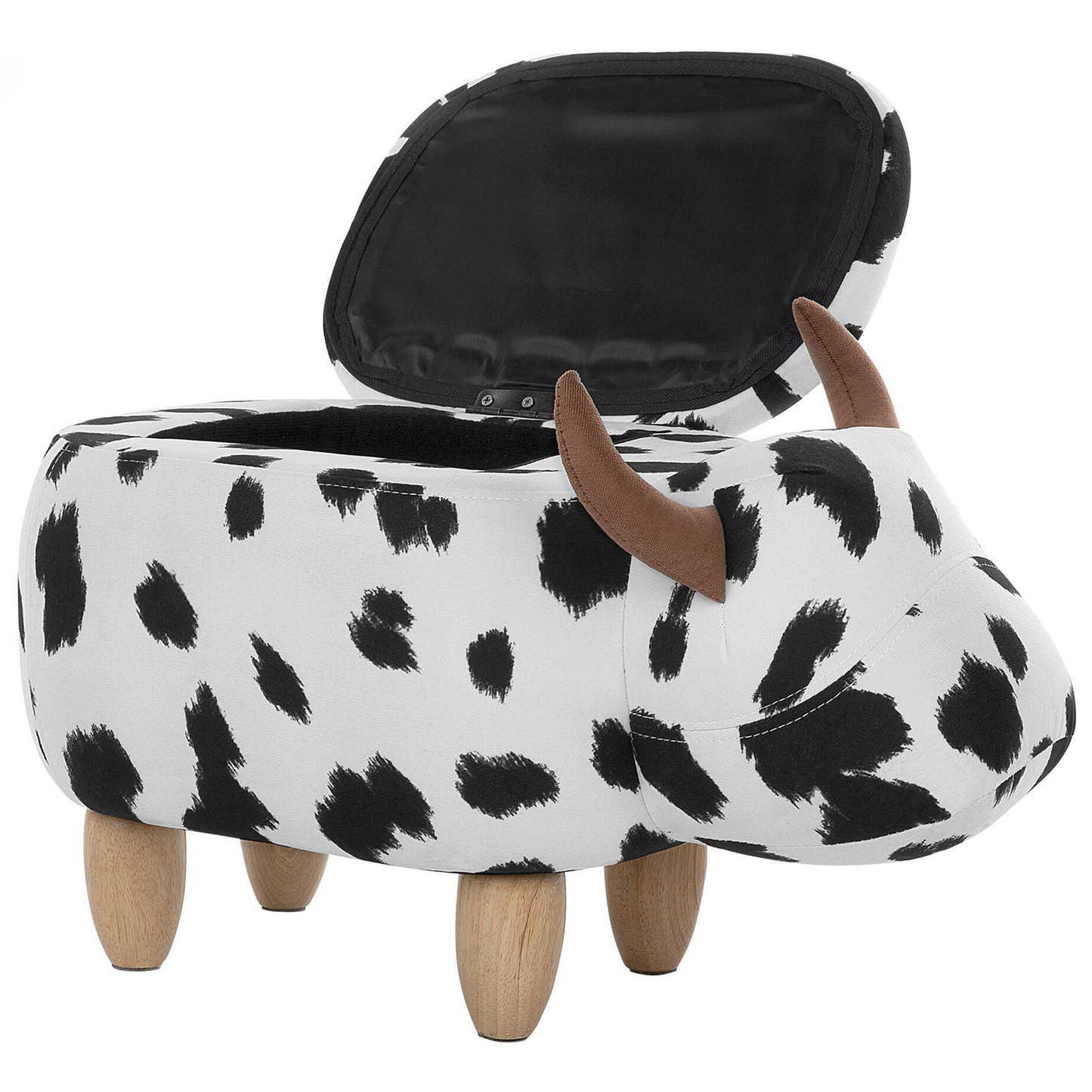 Cow Storage Stool Black White Faux Leather Wooden Legs