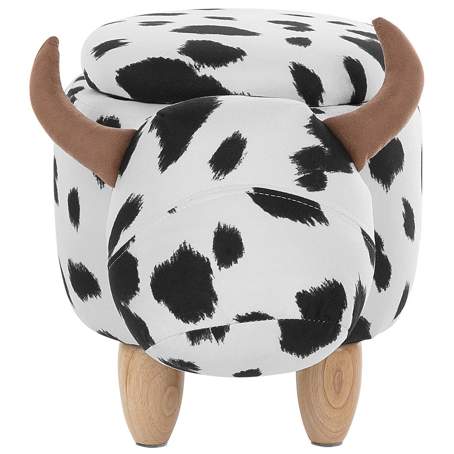 Cow Storage Stool Black White Faux Leather Wooden Legs