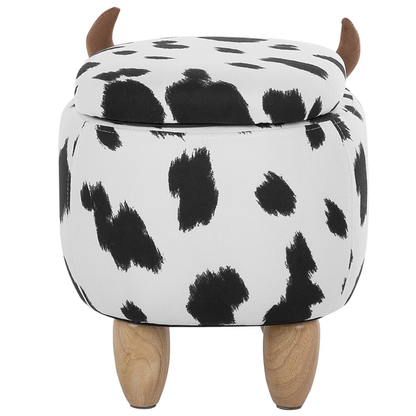 Cow Storage Stool Black White Faux Leather Wooden Legs
