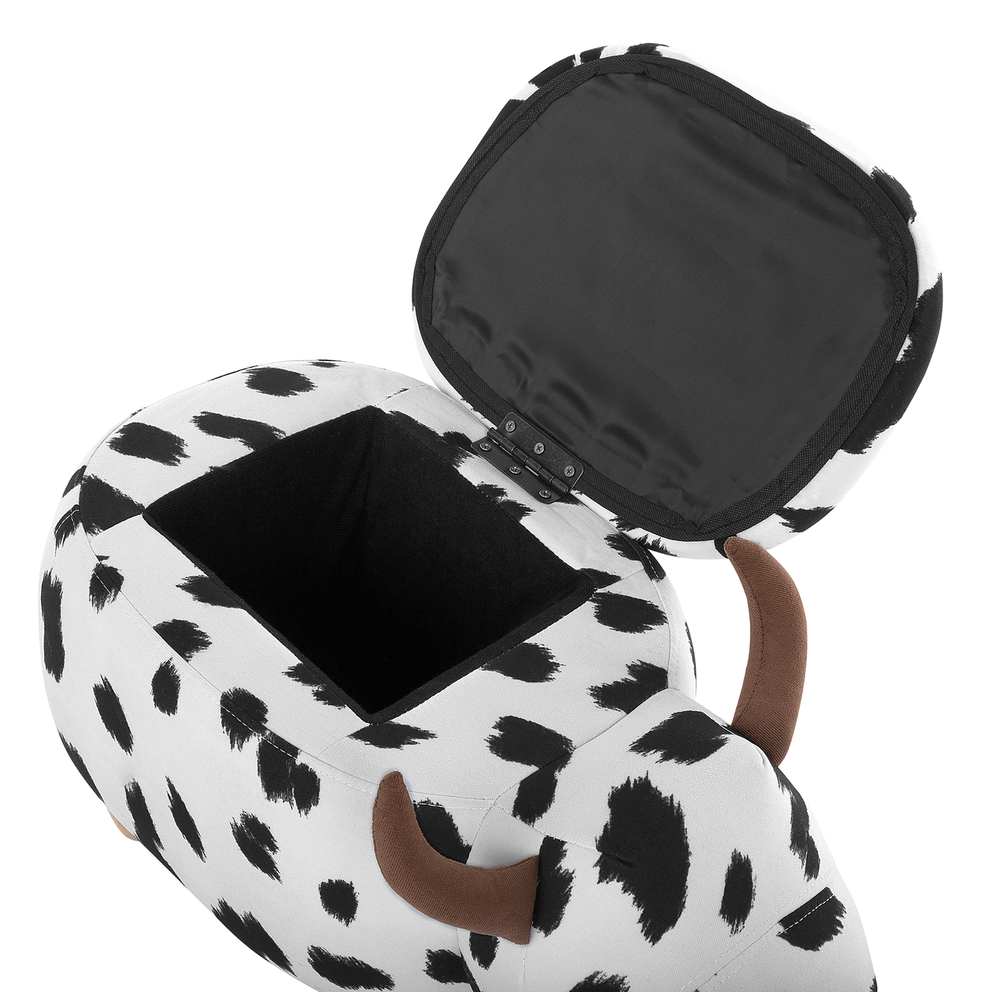Cow Storage Stool Black White Faux Leather Wooden Legs