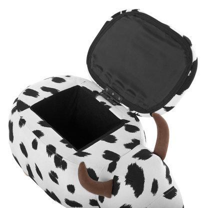 Cow Storage Stool Black White Faux Leather Wooden Legs