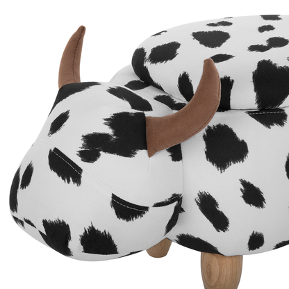 Cow Storage Stool Black White Faux Leather Wooden Legs