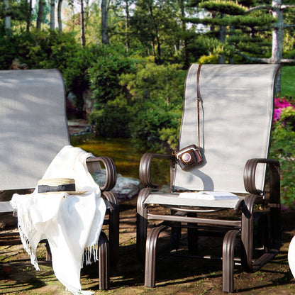 Garden Rocking Chair Brown Aluminium Frame Outdoor Rocker
