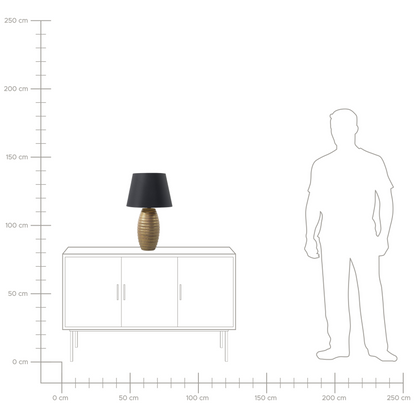 Table Lamp Gold Ceramic Base Black Fabric Cone Shade Bedside Light For Elegant Living Rooms