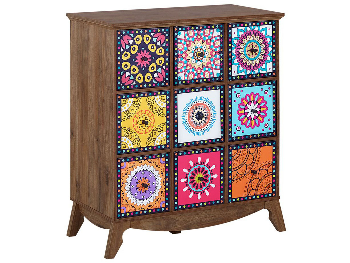 Sideboard Multicolour Moroccan Style 9-Drawer Vintage Boho Cabinet for Living Room