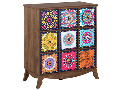 Sideboard Multicolour Moroccan Style 9-Drawer Vintage Boho Cabinet for Living Room