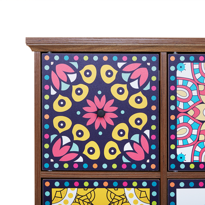 Sideboard Multicolour Moroccan Style 9-Drawer Vintage Boho Cabinet for Living Room