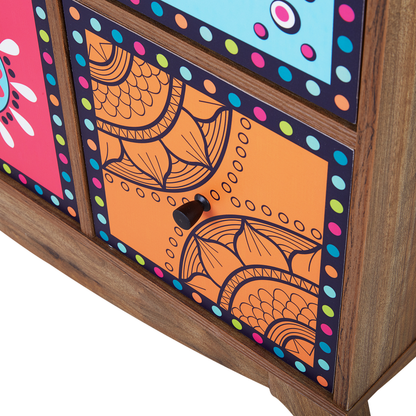 Sideboard Multicolour Moroccan Style 9-Drawer Vintage Boho Cabinet for Living Room