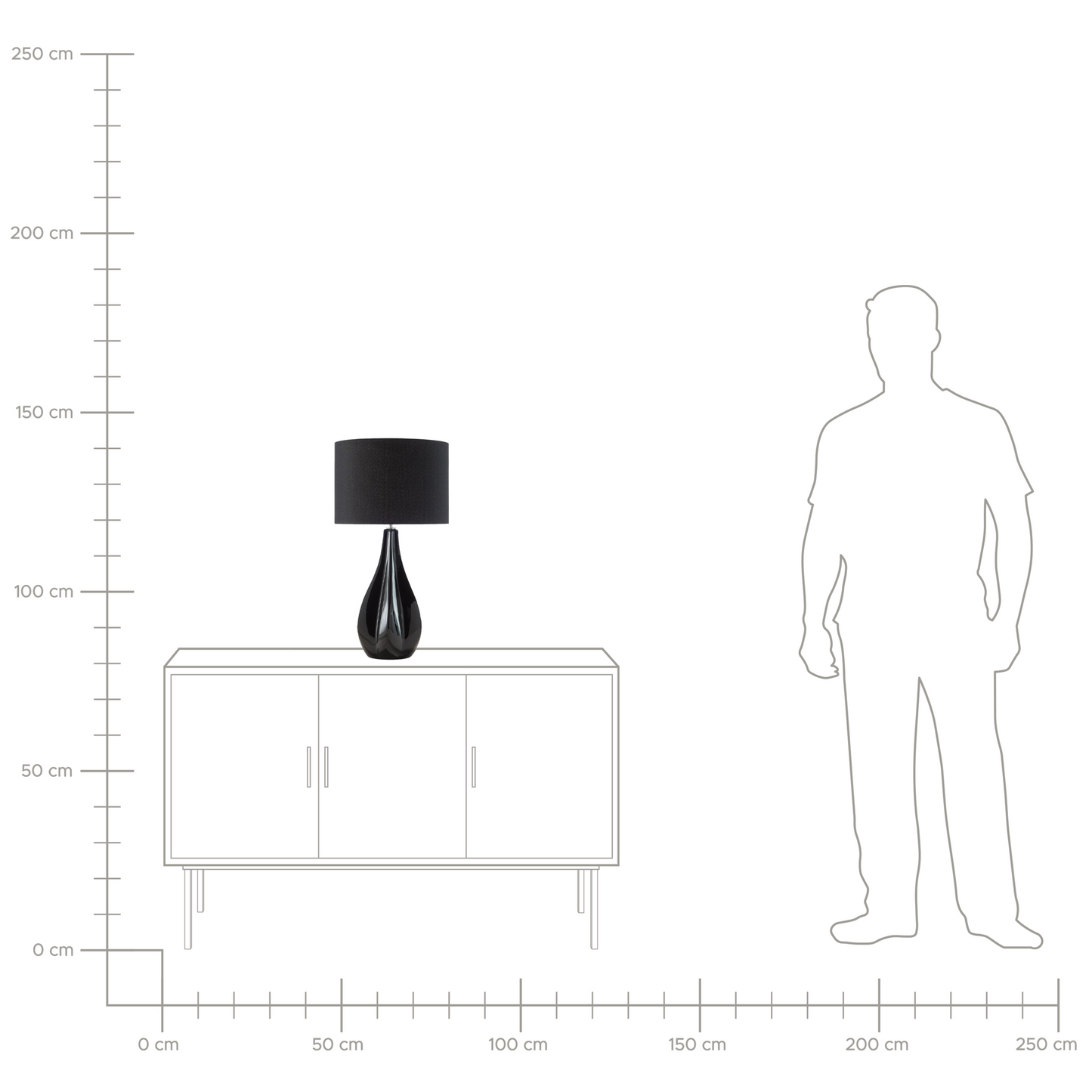 Table Lamp Black Porcelain Drum Shade 60H cm