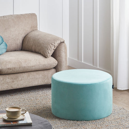Velvet Mint Green Round Ottoman Pouffe Footstool For Living Room Decor And Extra Seating