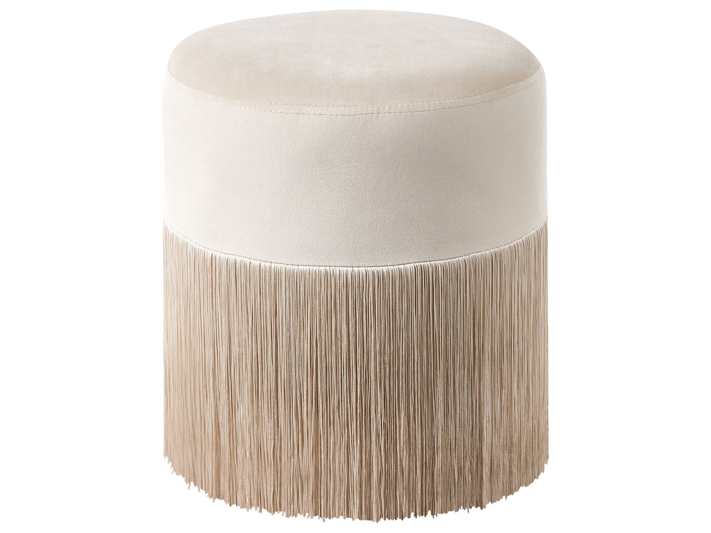 Velvet Beige Round Ottoman Pouffe With Tassels