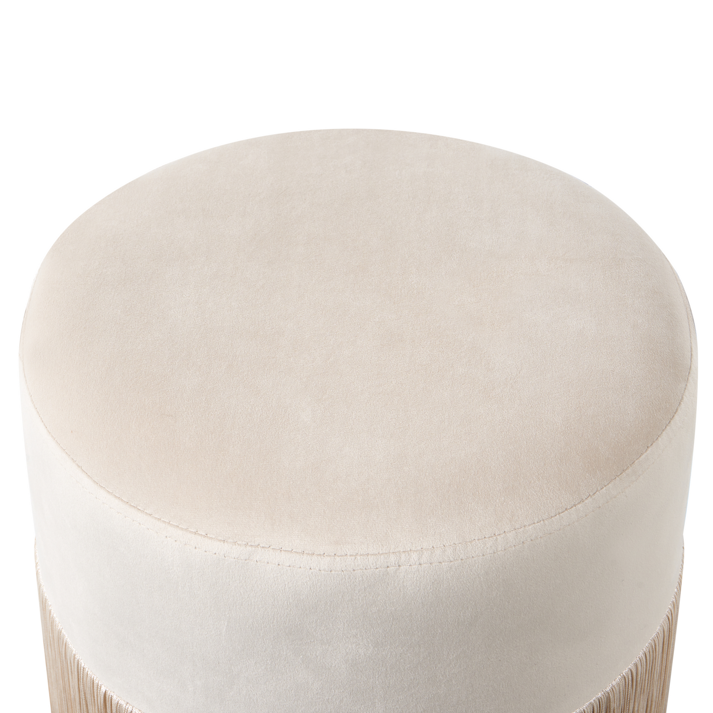 Velvet Beige Round Ottoman Pouffe With Tassels
