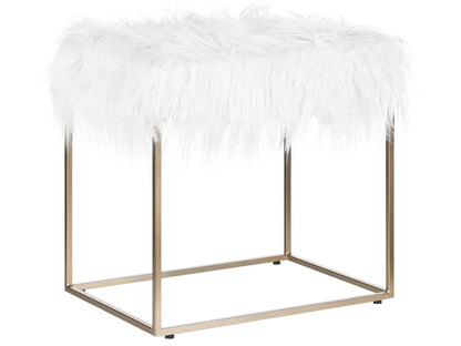 Glamora Faux Fur Footstool White With Gold Metal Base